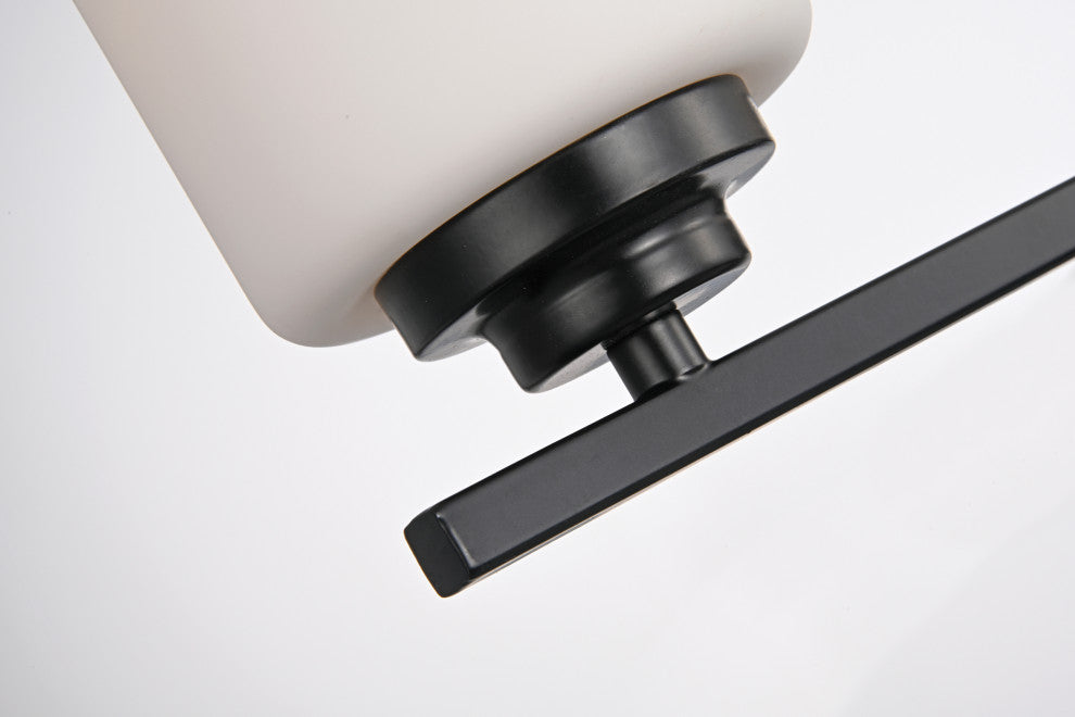 3-Light Matte Black Vanity With Etched White Glass Shades