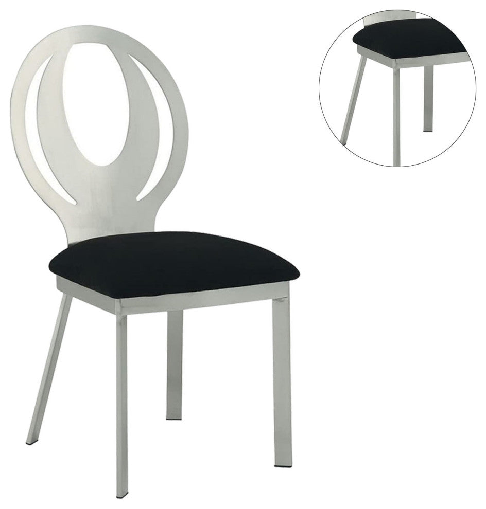 Set of 2 Microfiber and Metal Side Chairs, Silver and Black Finish