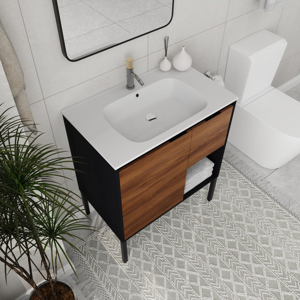 BNK Freestanding Bathroom Vanity Gel Sink, with Soft Close Door, 30x18