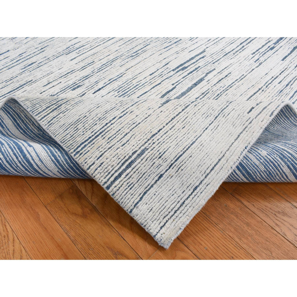 Frost White, 100% Wool, Striae Design, Hand Knotted, Oriental Rug, 6'1"x9'4"