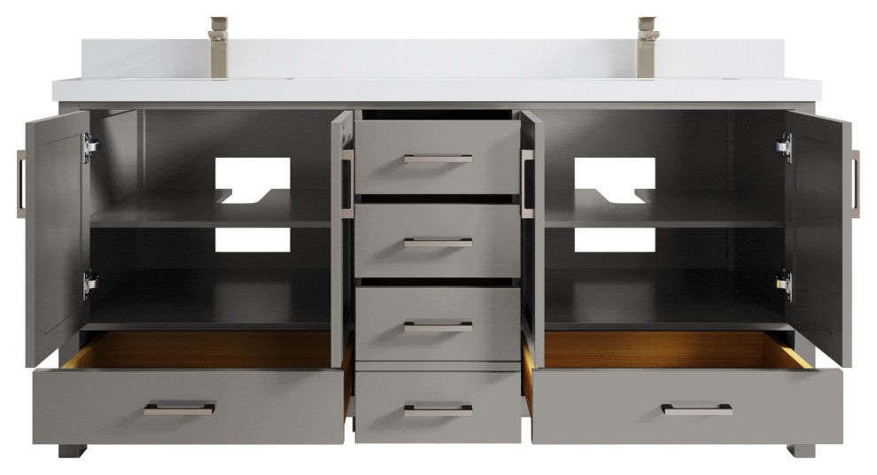 Malibu 72 Double Sink Bath Vanity in Elephant Skin Gray 2" White Quartz