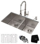 33" Undermount Stainless Steel Kitchen Sink, Pull-Down Faucet SS, Dispenser
