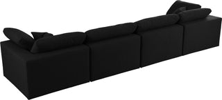 Serene Linen Textured Fabric Deluxe Comfort 4-Piece Modular Sofa, Black