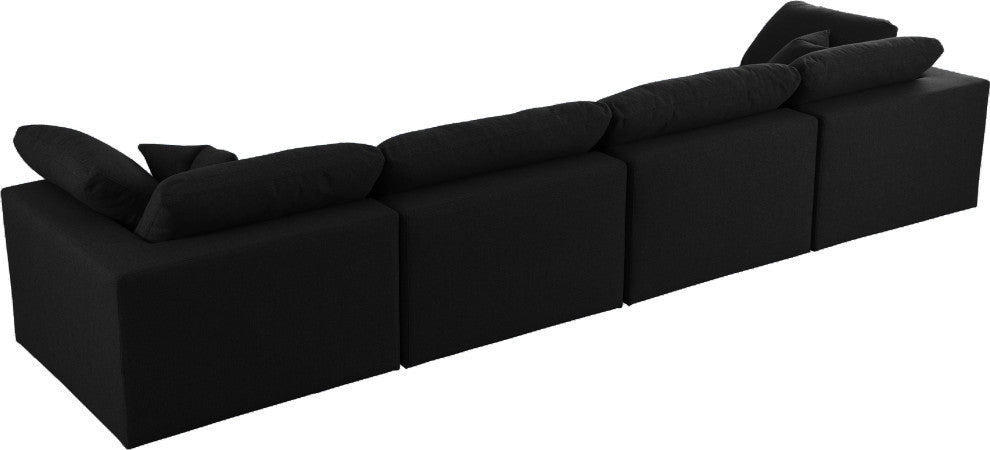 Serene Linen Textured Fabric Deluxe Comfort 4-Piece Modular Sofa, Black