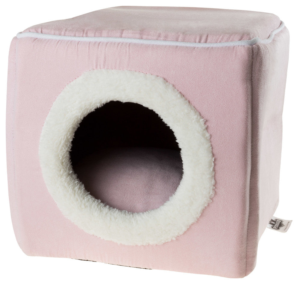 PETMAKER Cozy Cave Enclosed Cube Pet Bed, Pink