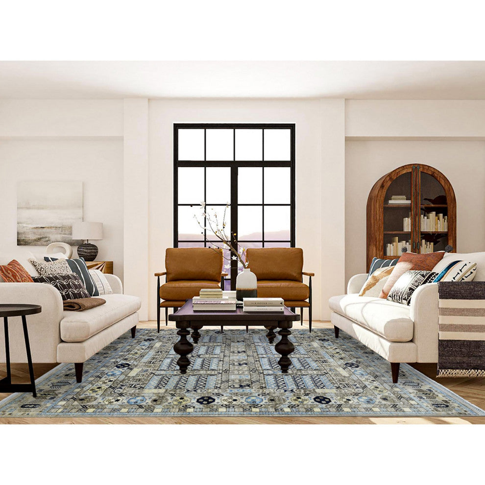 Beige, Hand Knotted Afghan Ersari Soft Wool Oriental Rug, 8'0"x9'9"