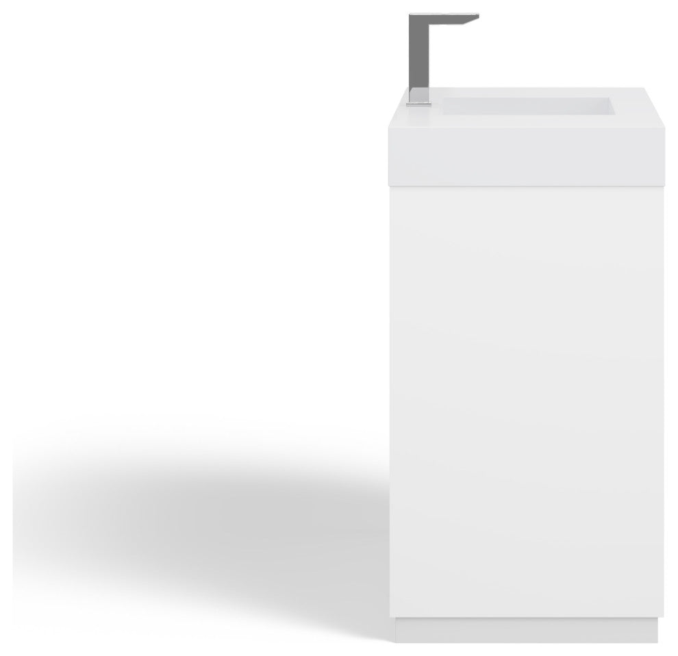 Boutique Bath Vanity, High Gloss White, 40", Single Sink, Freestanding