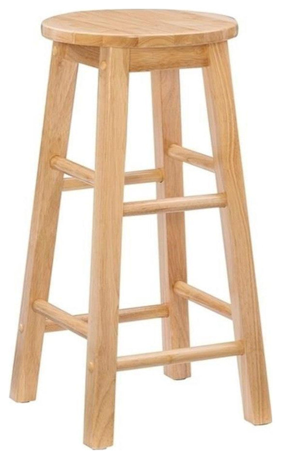 Linon Sims Classic 24" Backless Round Counter Stool in Natural Brown Rubberwood