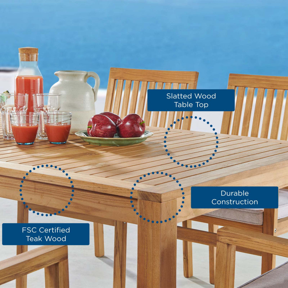 Lounge Dining Table, Rectangular, Wood, Brown Natural, Modern, Outdoor Patio
