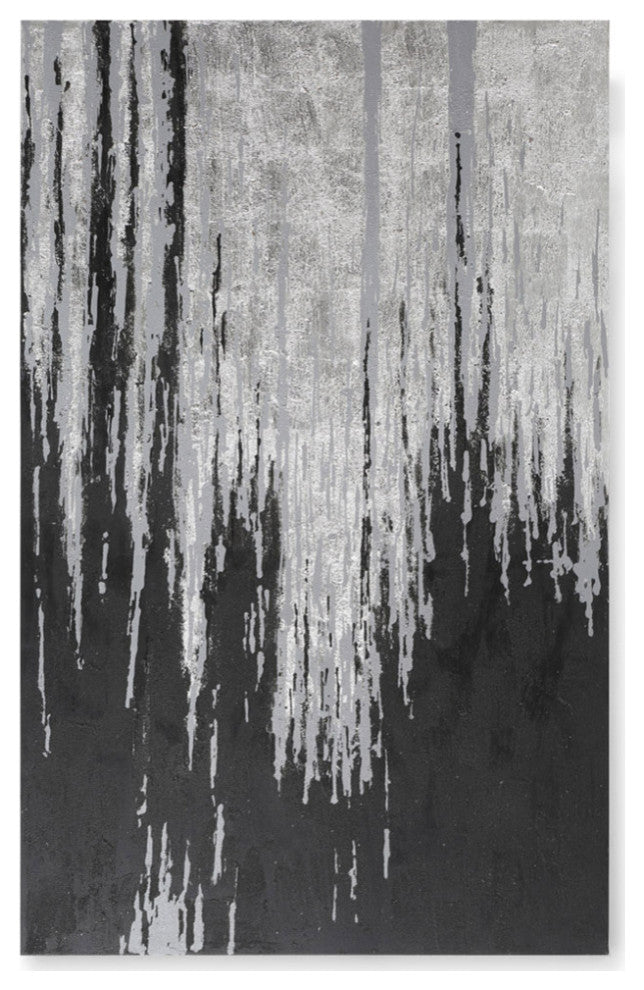 Black Lightning Modern Hand Painted Canvas Abstract Art - 80" x 50"