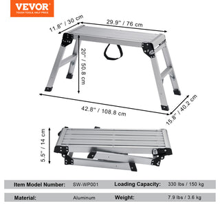 VEVOR Aluminum Folding Work Platform Drywall Ladder 330lbs Non-slip Bench