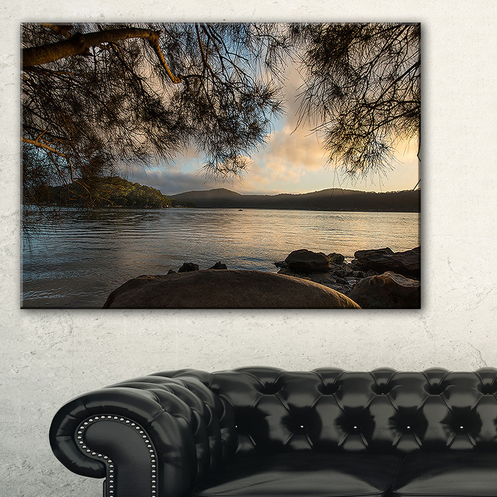 "Sunrise From Hawsbury River" Seashore Canvas Print, 32"x16"