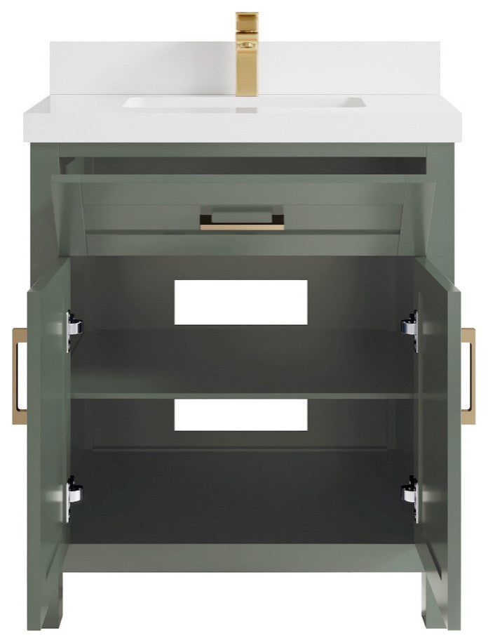 Cambridge 30" Single Sink Bath Vanity in Evergreen 2" White Quartz