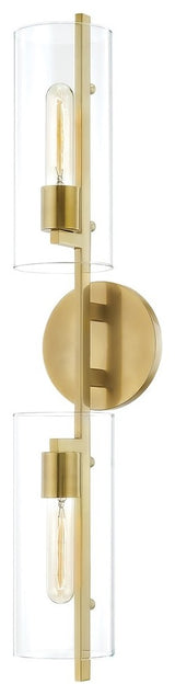 Ariel 2-Light Wall Sconce Aged Brass Finish Clear Glass