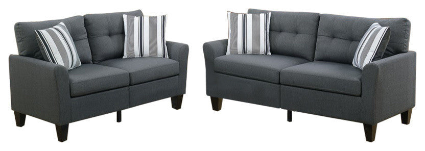 Benzara BM168686 Polyfiber 2 Piece Sofa Set In Charcoal Gray