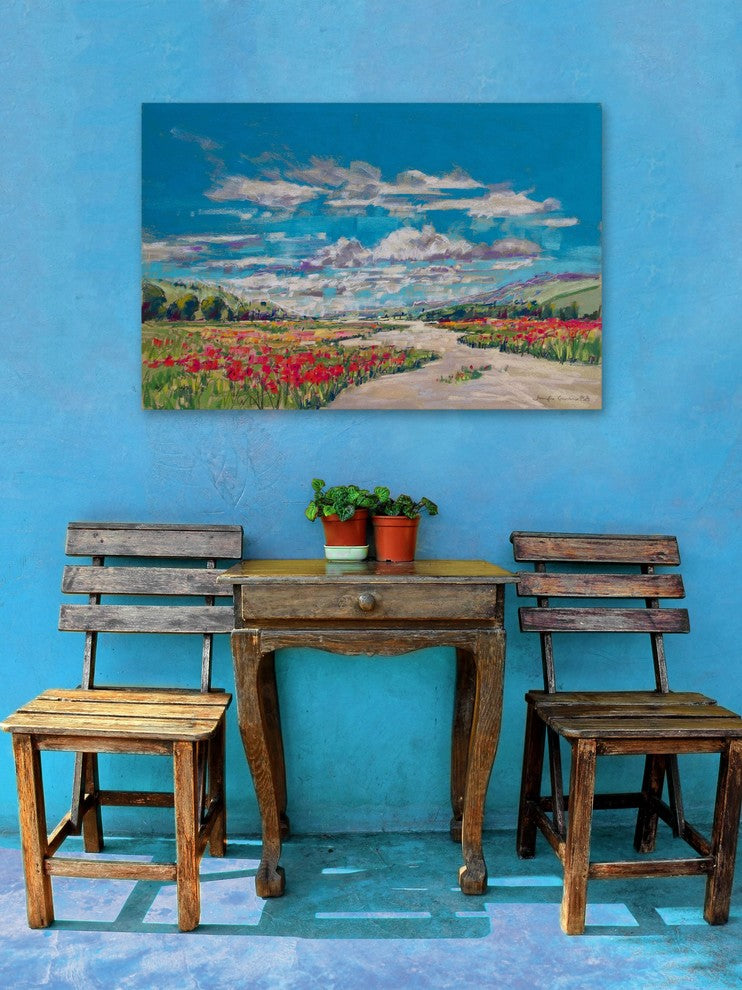 "Poppy Path V" Painting Print on Wrapped Canvas, 18"x12"