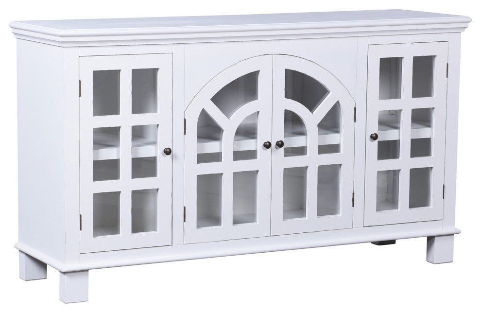 Vermont Sideboard White Wood Cabinet With 4 Doors With Glass