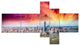 Colorful New York Skyline Aerial View, Cityscape Canvas Print, 60"x32", 5 panels