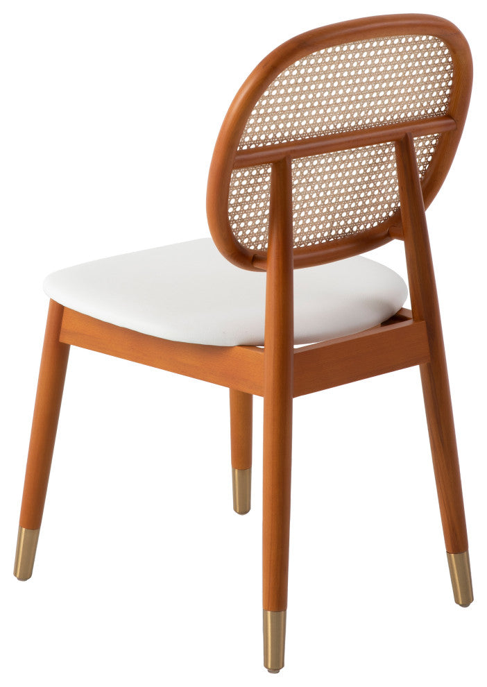 LeisureMod Holbeck Modern Dining Chair with Wood Legs and Wicker Back, White