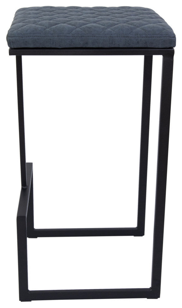 Quincy Square Barstool with Leather Seats and Metal Frame with Footrest, Peacock Blue