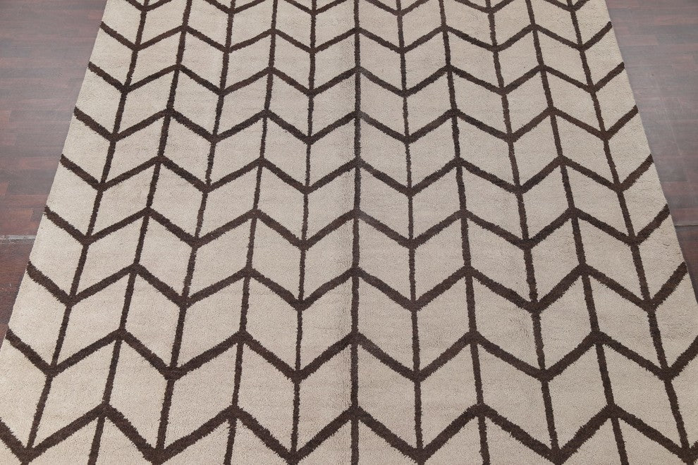 Traditional Moroccan Hand-Knotted Oriental Indian Area Rug, Beige, 13'9"X9'11"