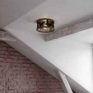 Kodiak 12"W Black Rustic Cage Flush Ceiling Light Fixture, Moose