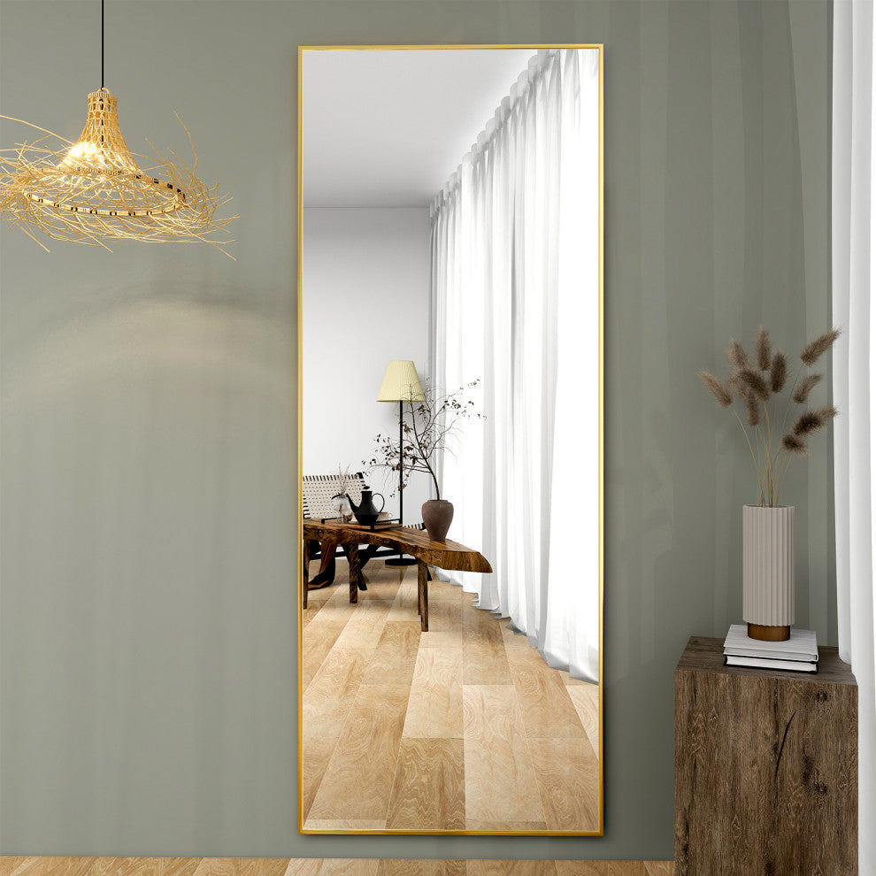 Easly Aluminum Alloy Framed Rectangular Floor Mirror, Gold, 20x63
