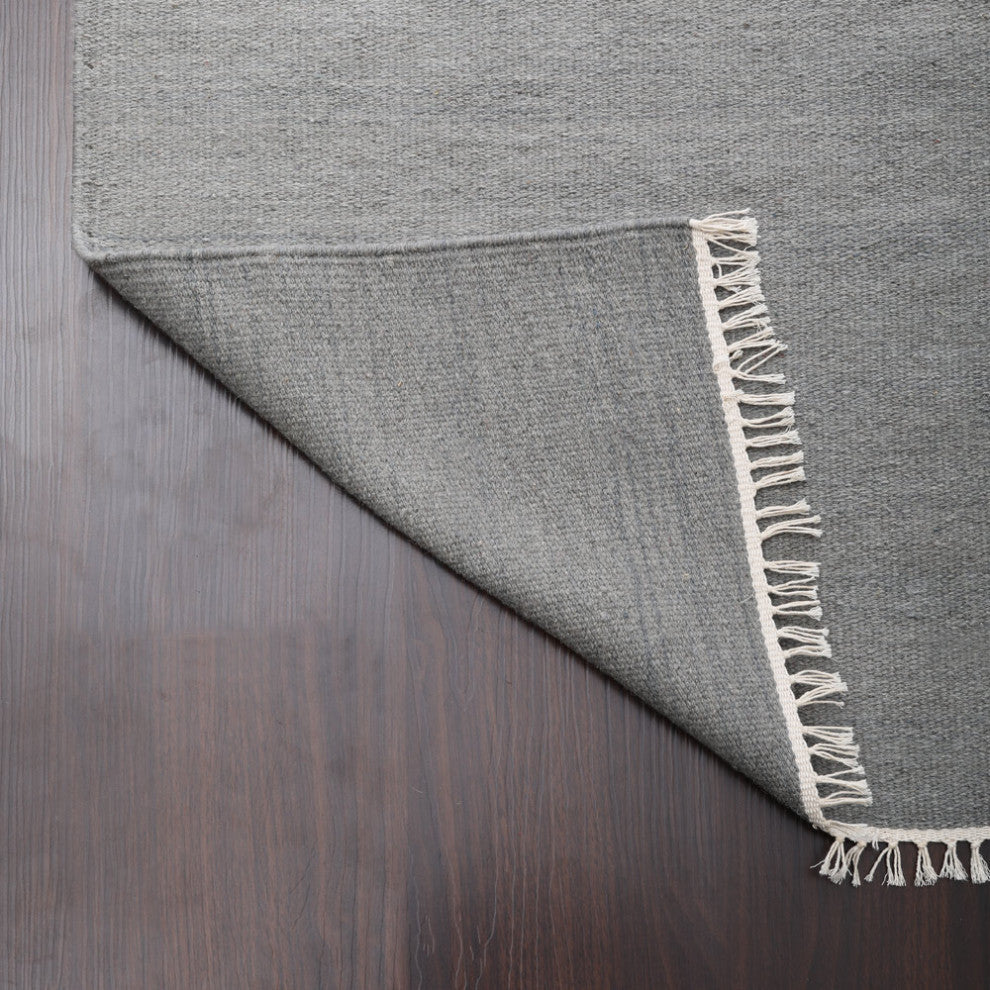 HAND WOVEN FLAT WEAVE KILIM WOOL ECO-FRIENDLY AREA RUGS-Solid,Silver