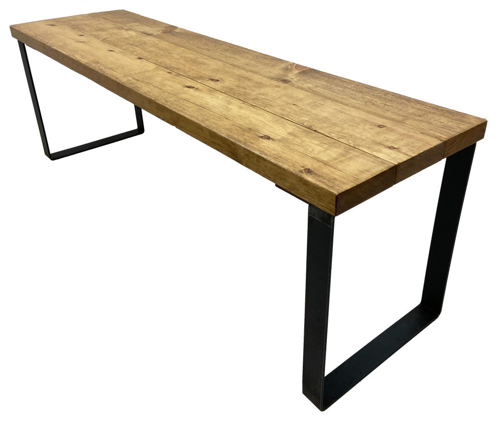 Bedroom or Entryway Bench, Heavy Duty Industrial Metal Legs, Golden Brown, Length 52", Fits Full Bed
