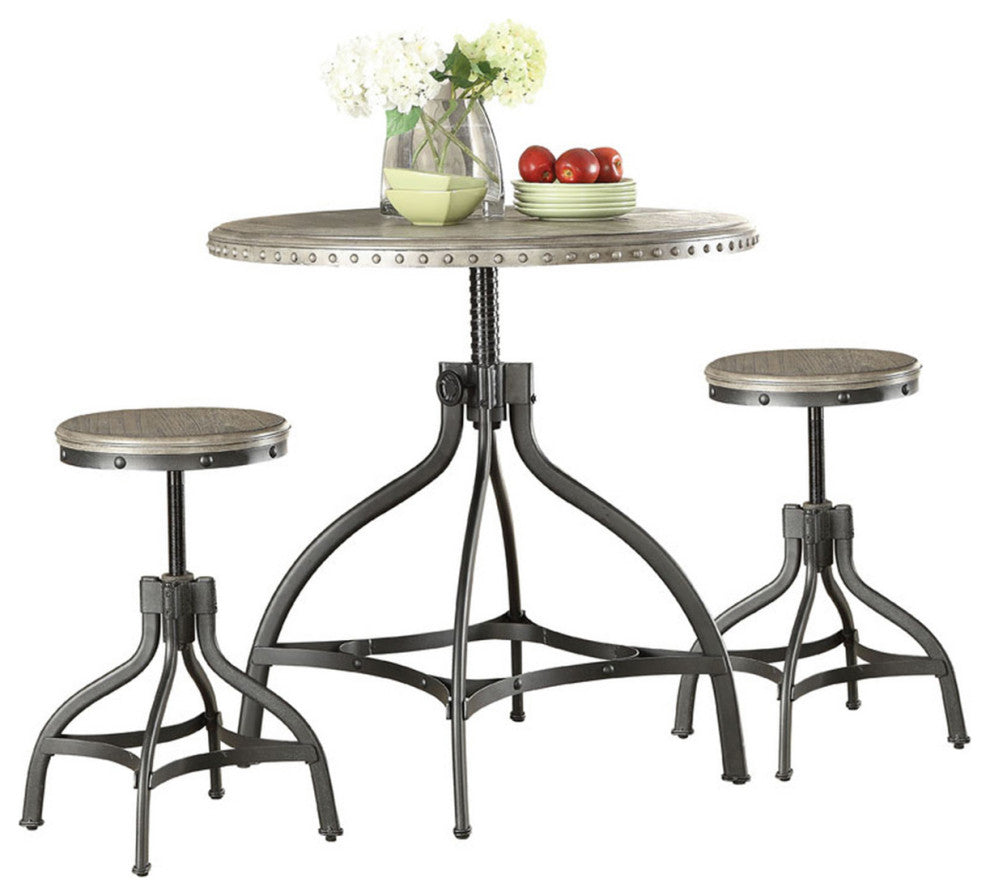 3 Piece Adjustable Counter Height Set, Gray Oak/Black Finish