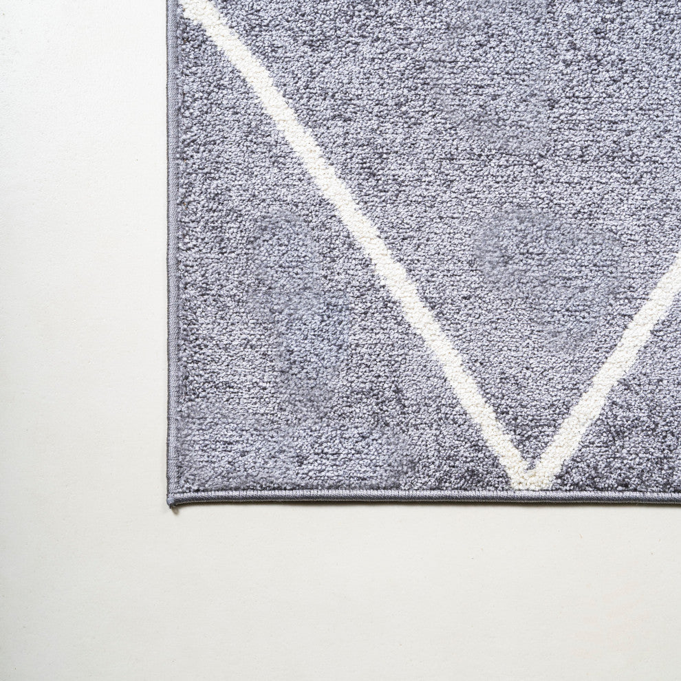 Cole Minimalist Diamond Trellis Gray/White 5' Round Area Rug