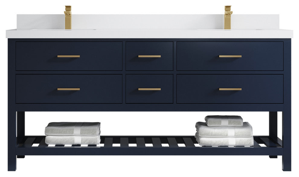 Parker 72 Double Sink Bath Vanity in Navy Blue  2" White Quartz