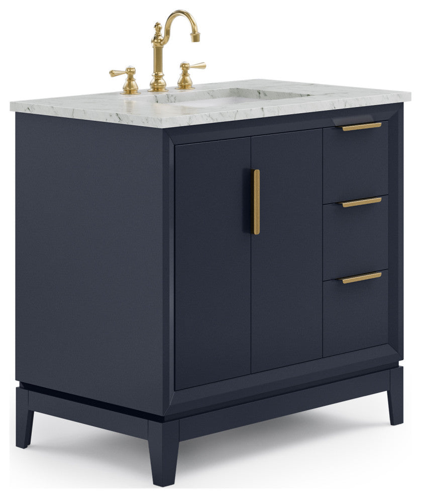 Elizabeth 36" Single Sink Carrara White Marble Vanity, Monarch Blue