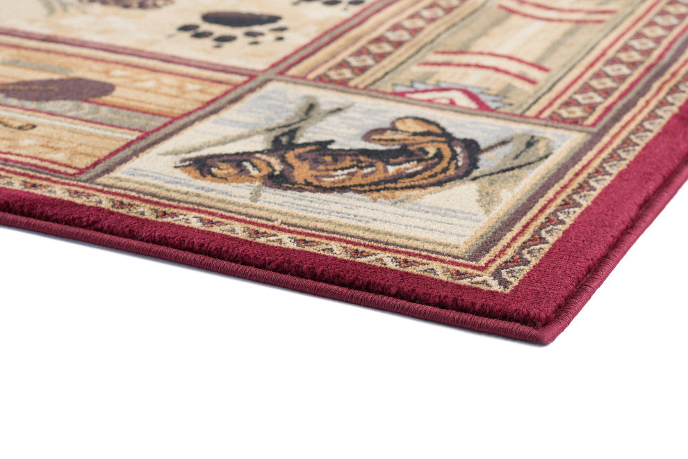 Black Bear Novelty Pattern Lodge Area Rug, Brown, 7'10'' Octagon