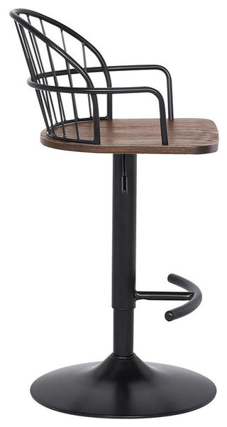 Edward Adjustable Walnut Glazed Barstool in Black Powder Coated Finish