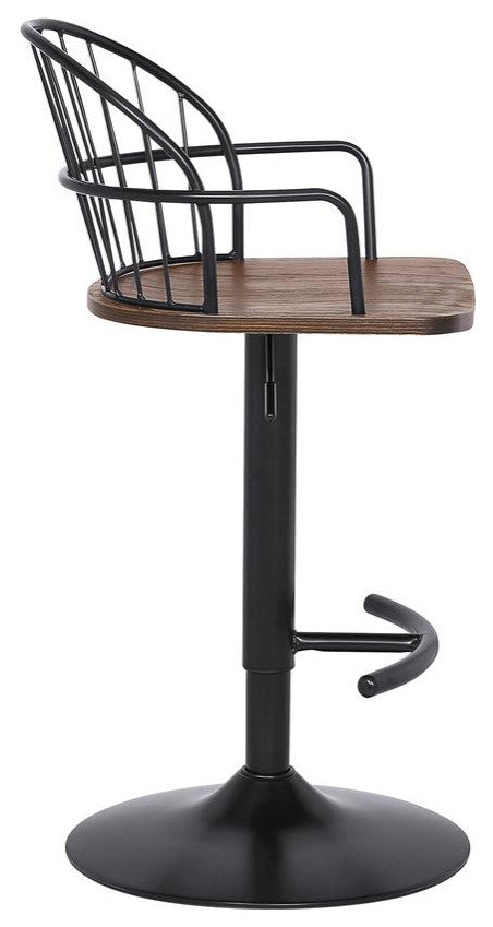 Edward Adjustable Walnut Glazed Barstool in Black Powder Coated Finish