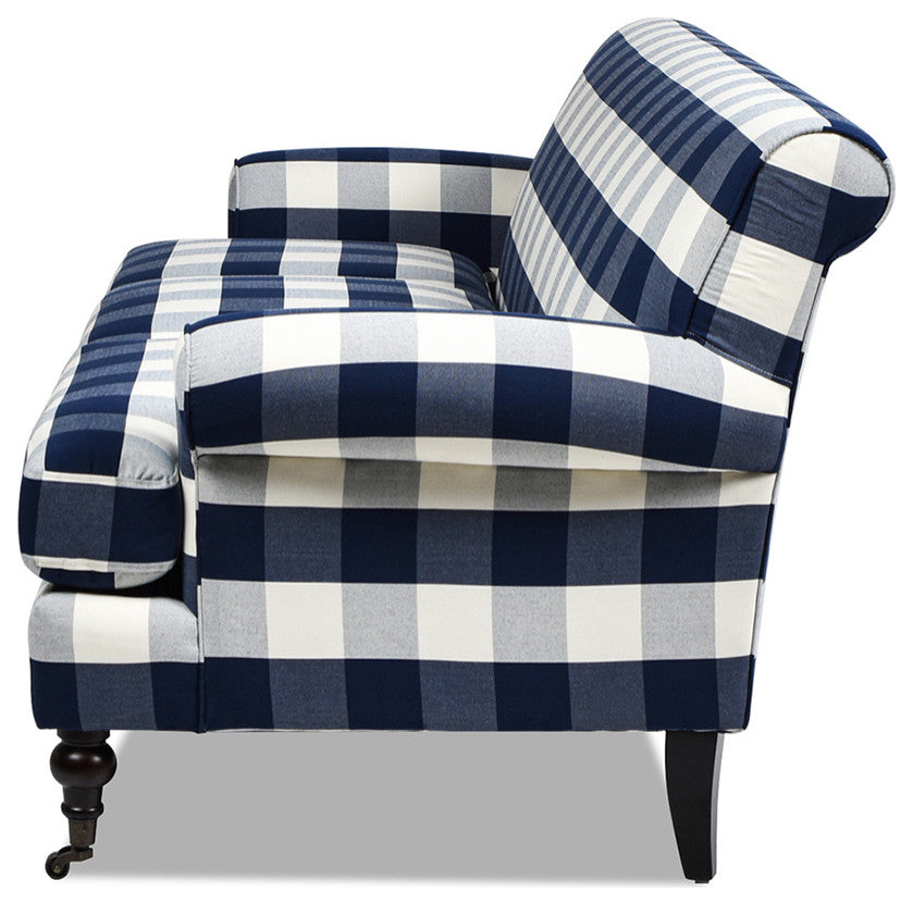 Alana Lawson 88" 3-Cushion Tight Back Sofa, Blue Lattice Woven