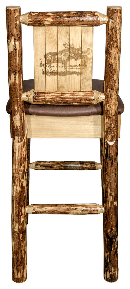 Glacier Country Counterstool Saddle Upholstery, With Laser Engraved Moose