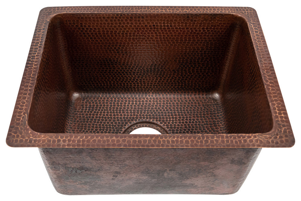 17" Rectangle Hammered Copper Bar/Prep/Laundry/Utility Sink, 3.5" Drain Opening