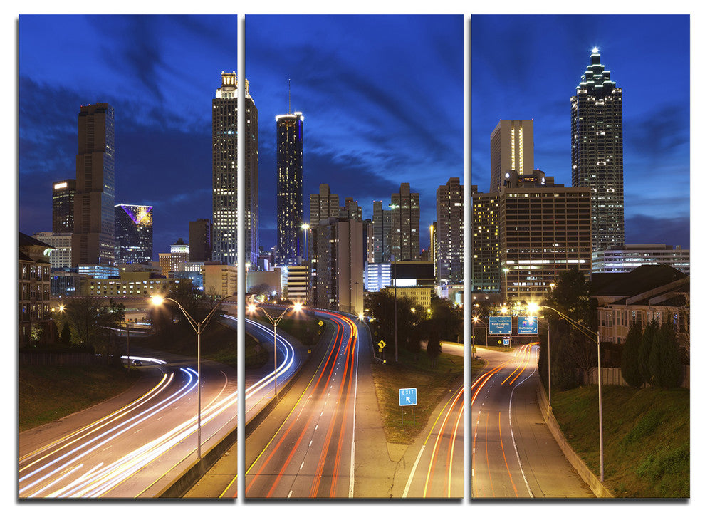 "Atlanta Skyline Twilight Blue Hour" Canvas Print, 3 Panels, 36"x28"