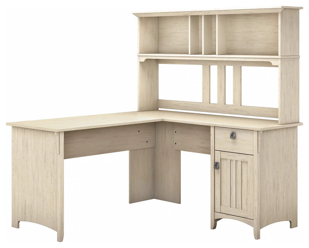 Classic Farmhouse Desk & Hutch, Cabinet & Multiple Compartments, Antique White