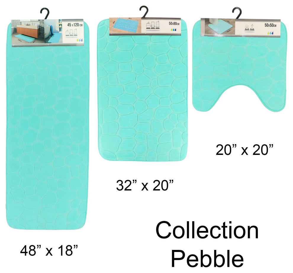 Bath Rug Memory Foam Mat 3D Pebble, Aqua Blue, Contour Rug 20"x20"