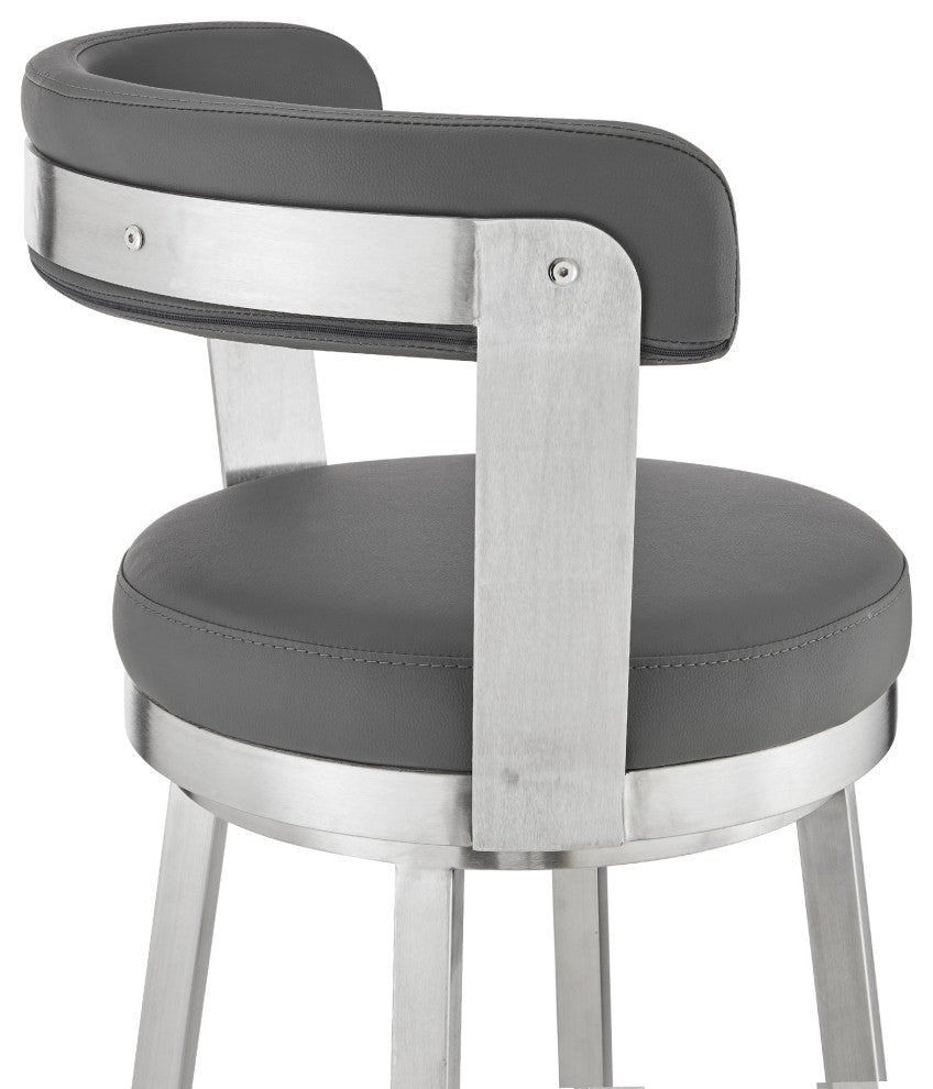 Bryant Swivel Stool, Brushed Stainless Steel/Gray, Counter Height