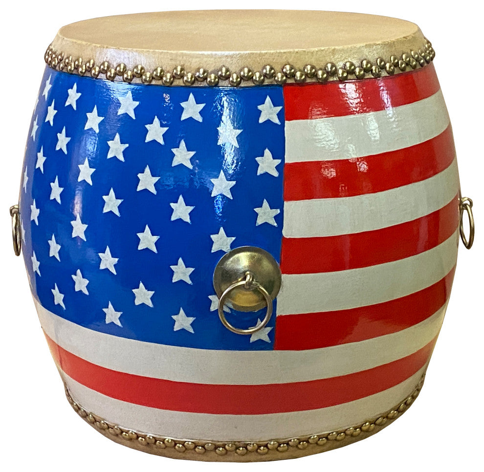 Handmade Small Round Low Flag Graphic Drum Shape Table Hcs7412