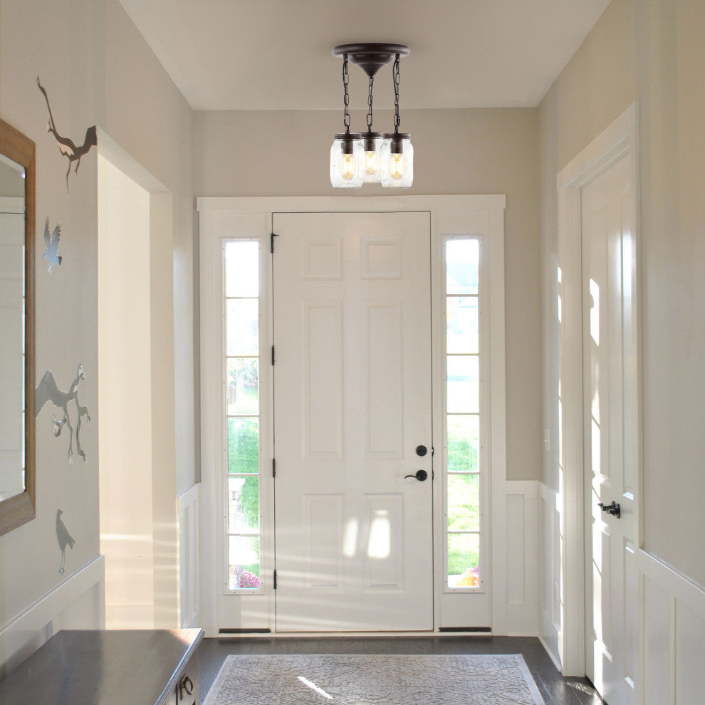 Gaines 11" 3-Light Farmhouse Mason Jar LED Semi Flush Mount, Oil Rubbed Bronze