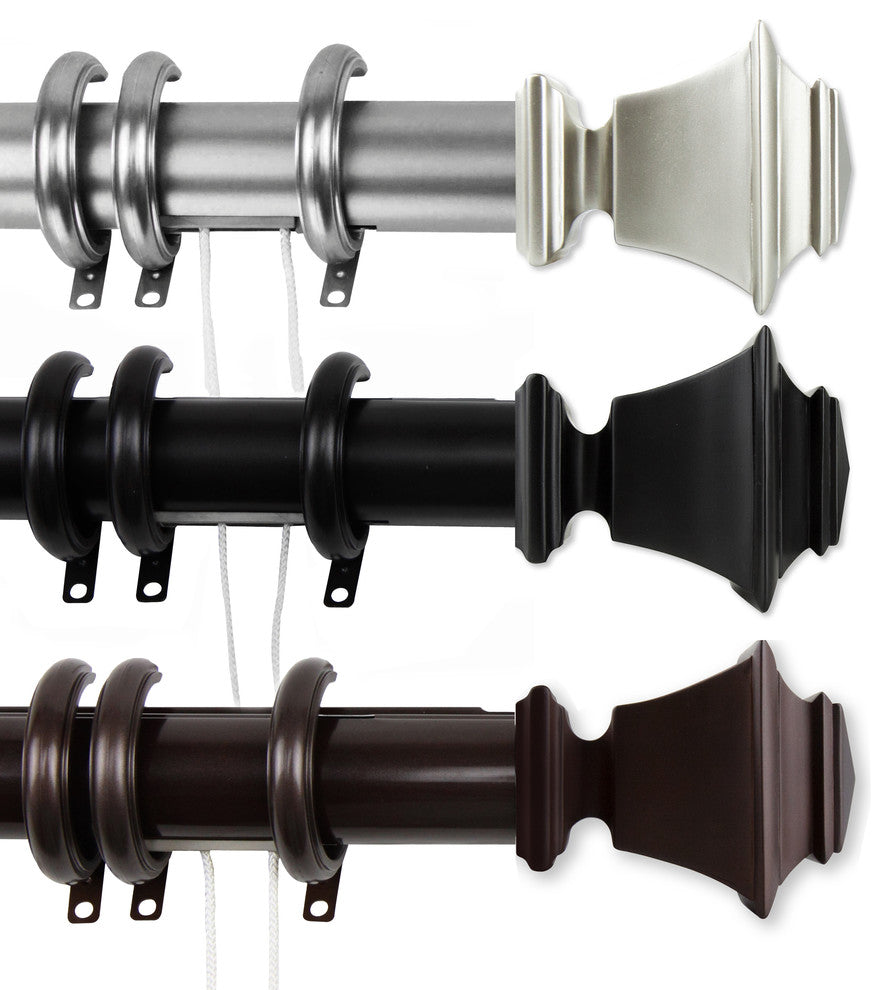 Lucent Decorative Traverse Rod With Rings 30"-48" Black, Satin Nickel, 66-120"