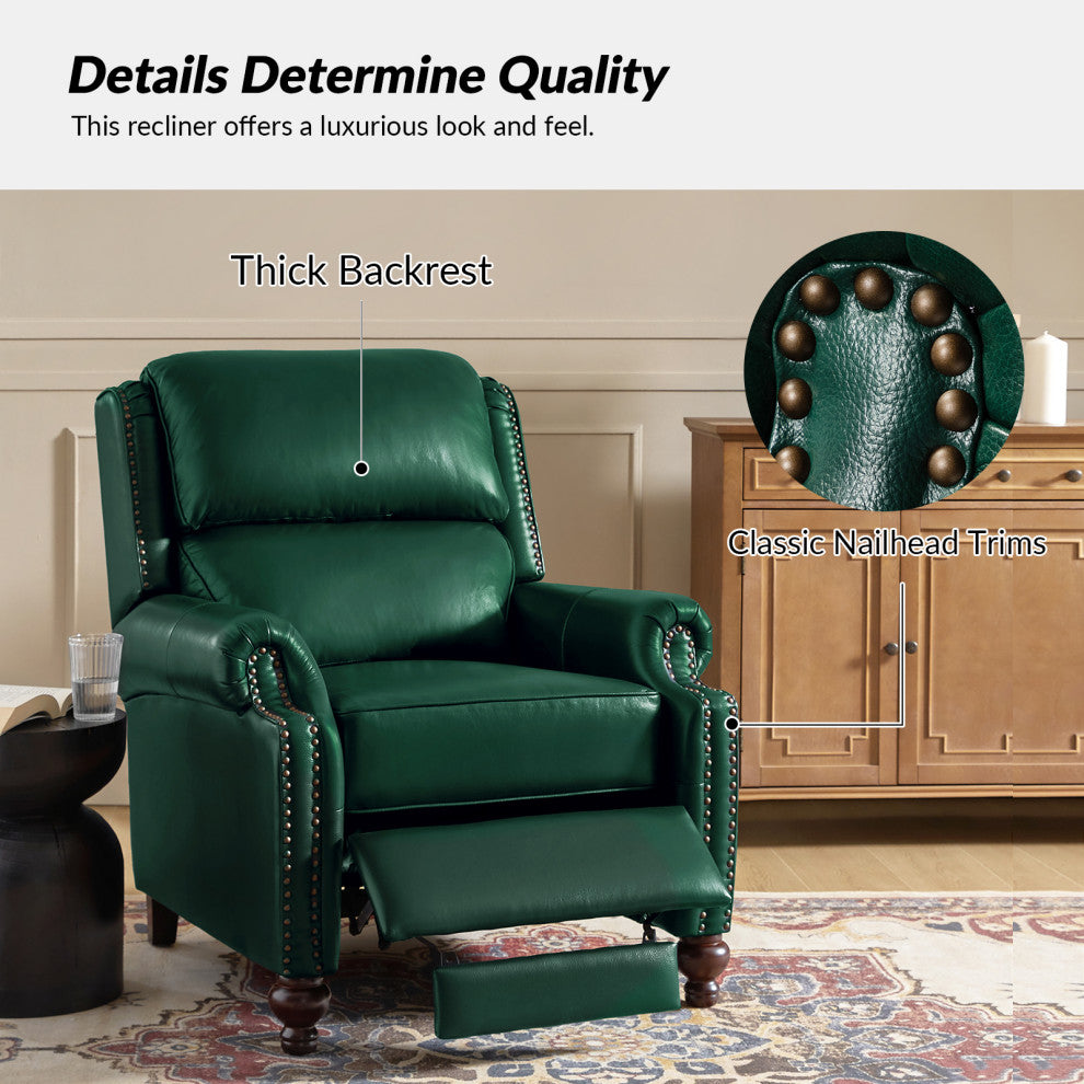 Genuine Leather Cigar Recliner, Home Theater Seating, Set of 2, Green