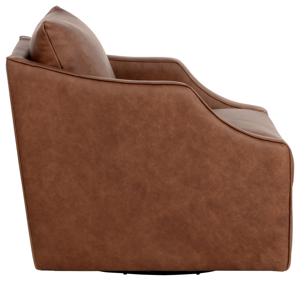 Orwell Swivel Lounge Chair, Cognac Leather