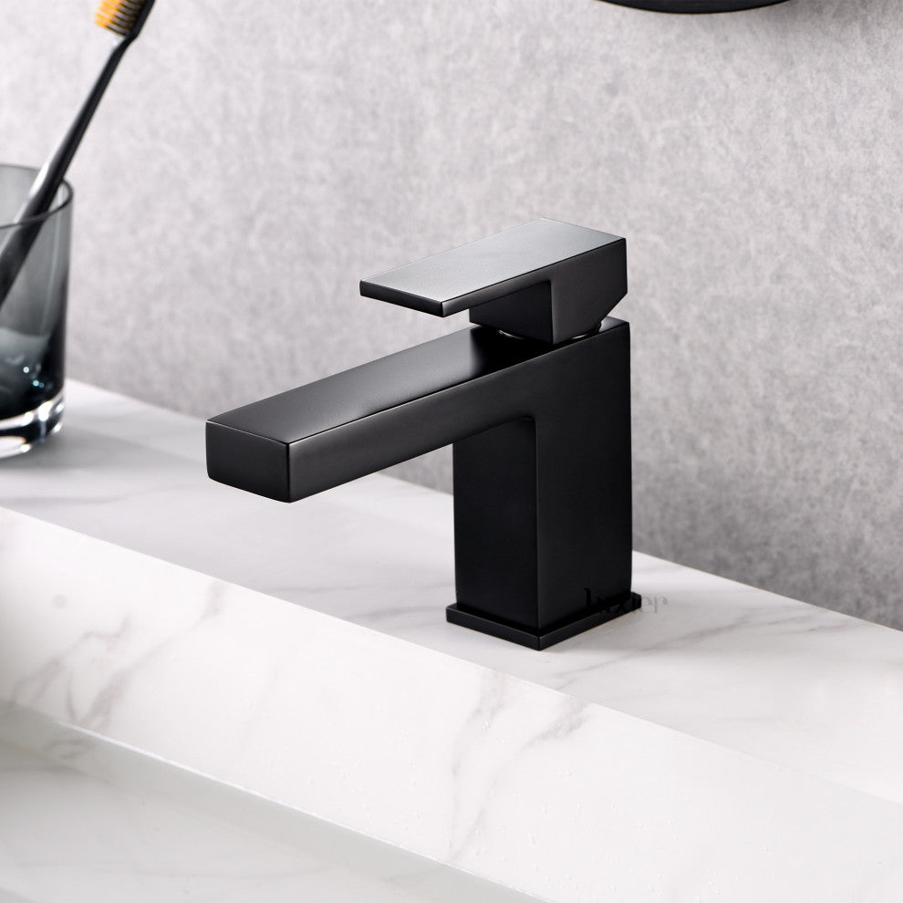 Luxier BSH05-S Single-Handle Bathroom Faucet with Drain, Matte Black
