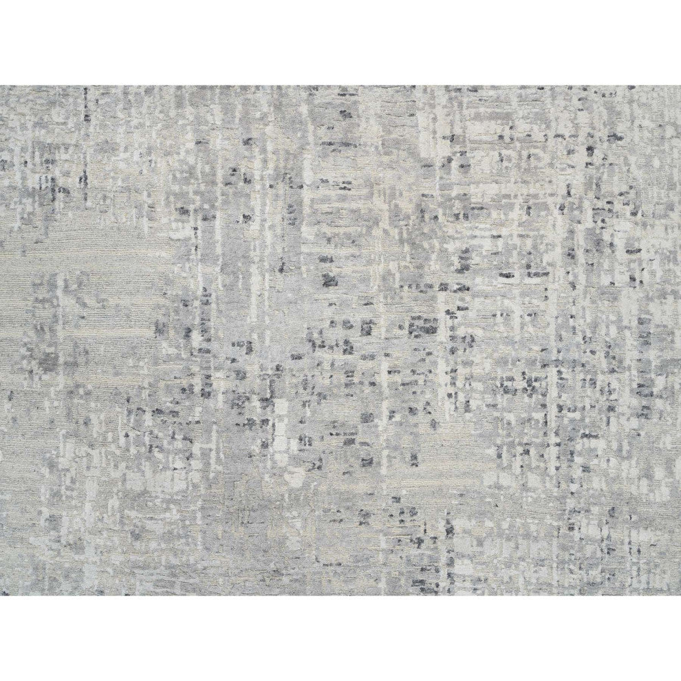 Gray Hand Knotted Modern Natural Wool Round Oriental Rug, 13'9"x13'9"